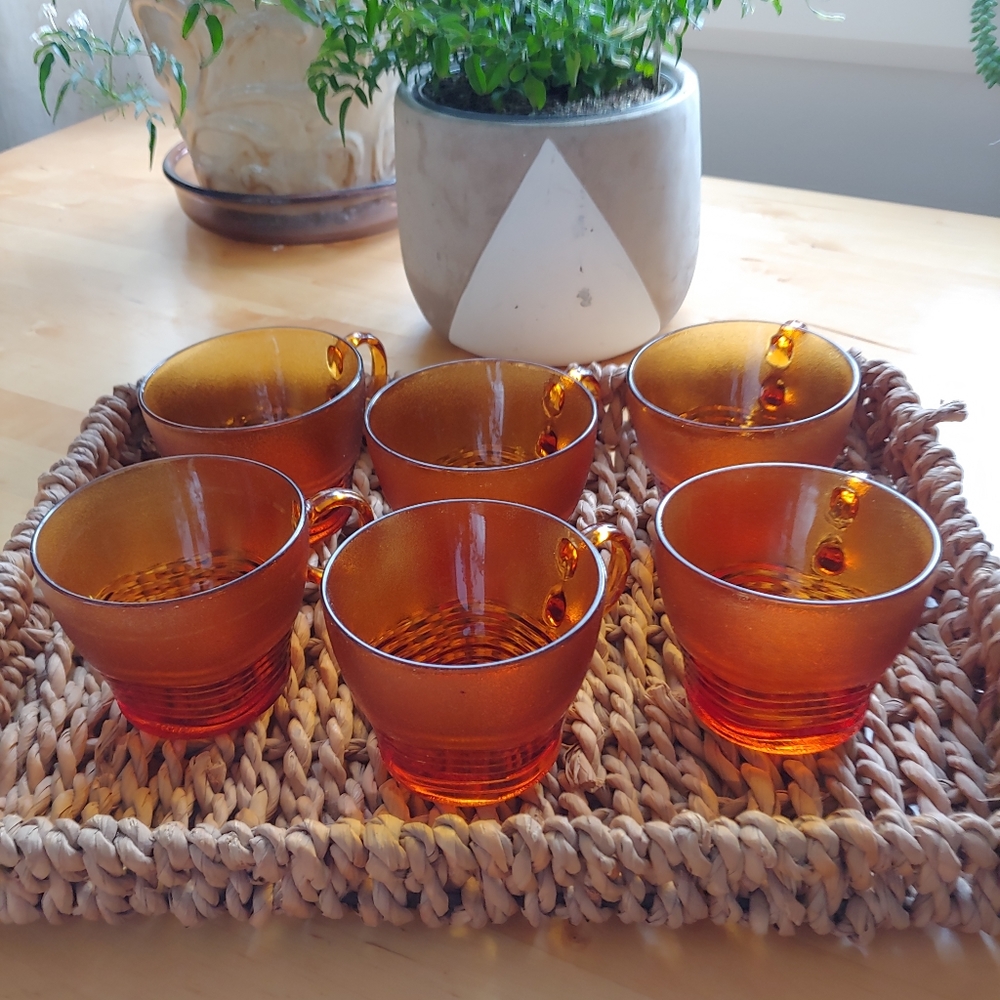 Duralex France Amber Glass Tea Coffee Cups Vintage